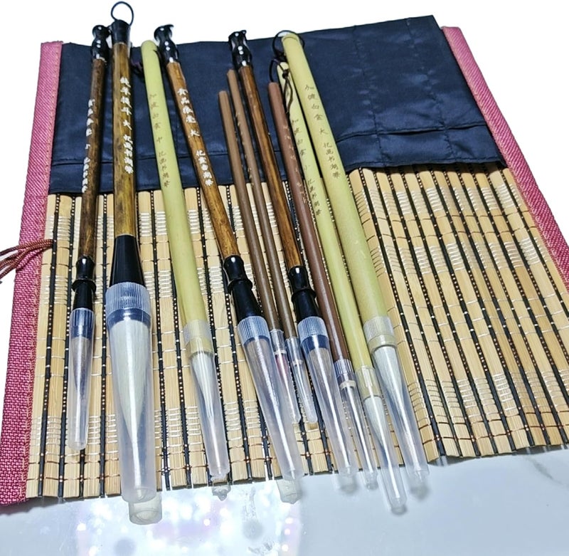 TIUSUTA 10-Piece Chinese Calligraphy Brush Set - Premium Writing Brushes for Beginners & Artists - with Roll-up Bamboo Brush Holder,Chinese Painting Brushes Set Flower Bird Line-Drawing Brushes - Image 4